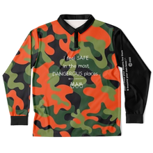Load image into Gallery viewer, SAFE (LongSleeve Polo Shirt) Orange & Green Camo/Black