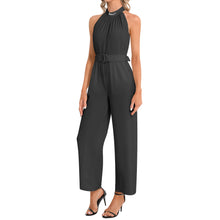 Load image into Gallery viewer, Women's (Halter Neck Buckle Belted Jumpsuit) Black