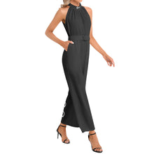 Load image into Gallery viewer, Women's (Halter Neck Buckle Belted Jumpsuit) Black