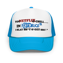 Load image into Gallery viewer, Slay Shit &amp; Get Money ! * (Trucker Hat) Aqua/Teal
