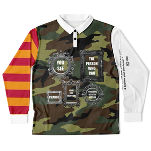 Look In The Mirror (LongSleeve Polo Shirt) Camo/Red/Orange/White
