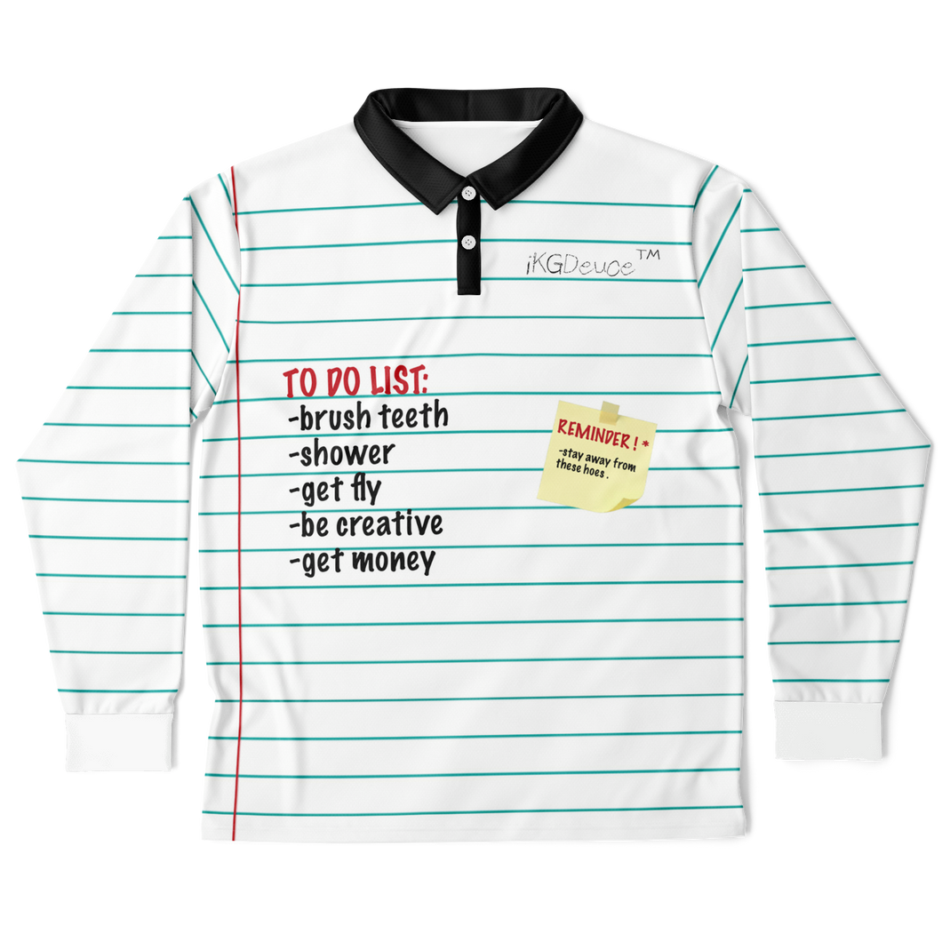 TO DO LIST/REMINDER (LongSleeve Polo Shirt) Notebook Paper