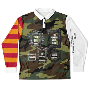 Look In The Mirror (LongSleeve Polo Shirt) Camo/Red/Orange/White