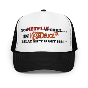 Slay Shit & Get Money ! * (Trucker Hat) White/Black