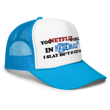 Load image into Gallery viewer, Slay Shit &amp; Get Money ! * (Trucker Hat) Aqua/Teal
